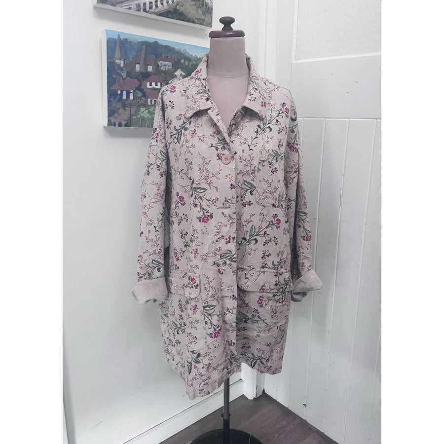 sz L plus linen cotton floral jacket