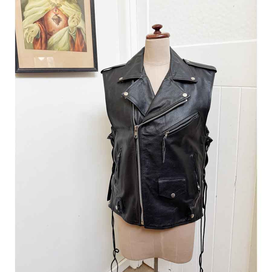 sz 48 heavy leather biker vest