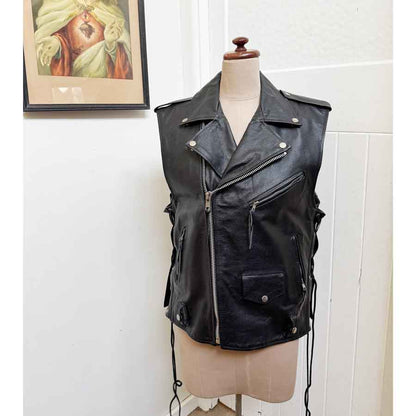 sz 48 heavy leather biker vest