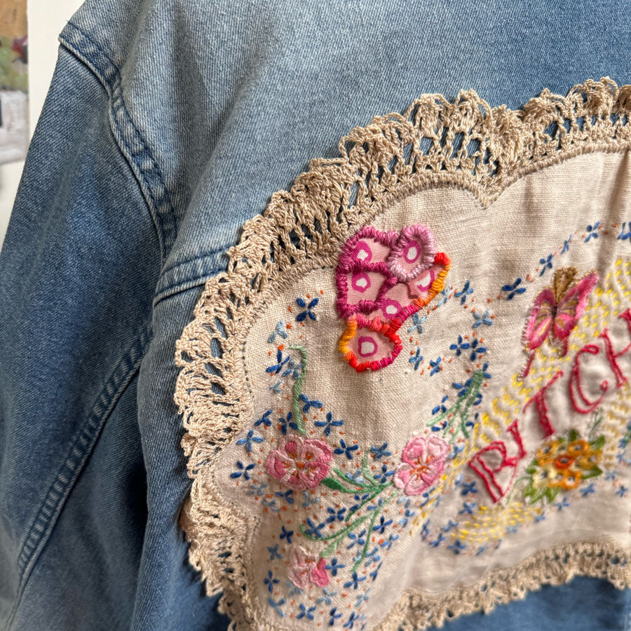 sz 22 rude embroidered doily denim jacket