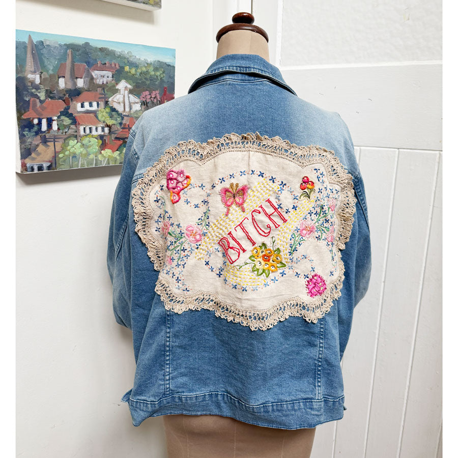 sz 22 rude embroidered doily denim jacket