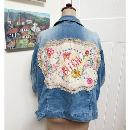 sz 22 rude embroidered doily denim jacket