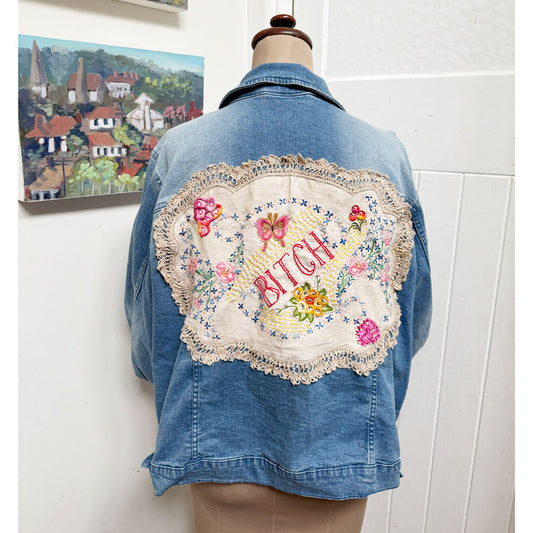 sz 22 rude embroidered doily denim jacket