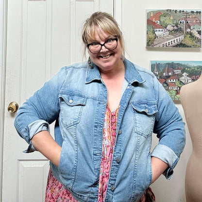 sz 22 rude embroidered doily denim jacket