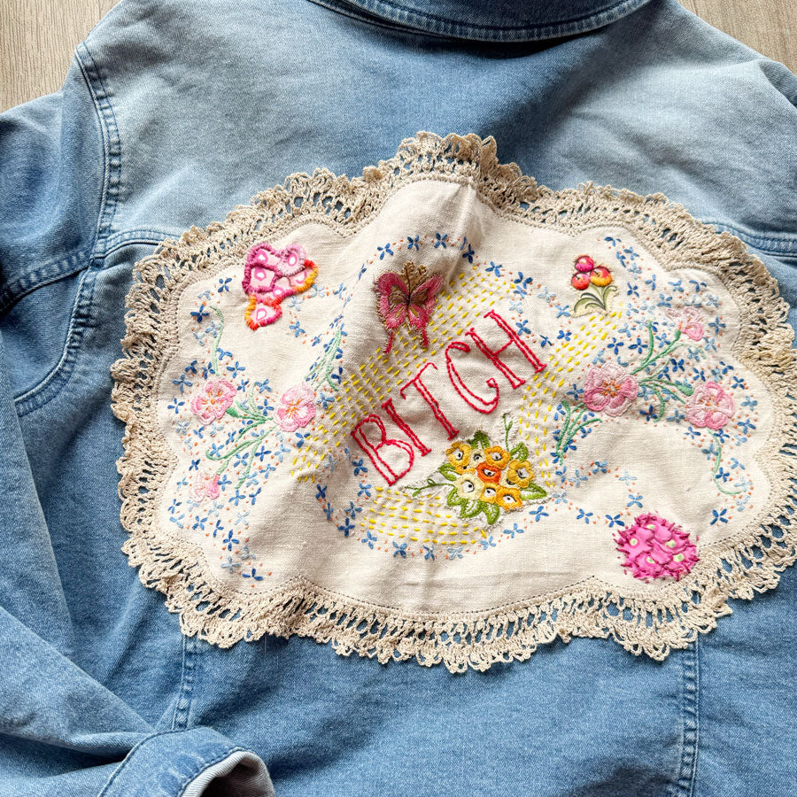 Doiley Jacket sz 22 rude embroidered doily denim jacket – Mount Vic and Me