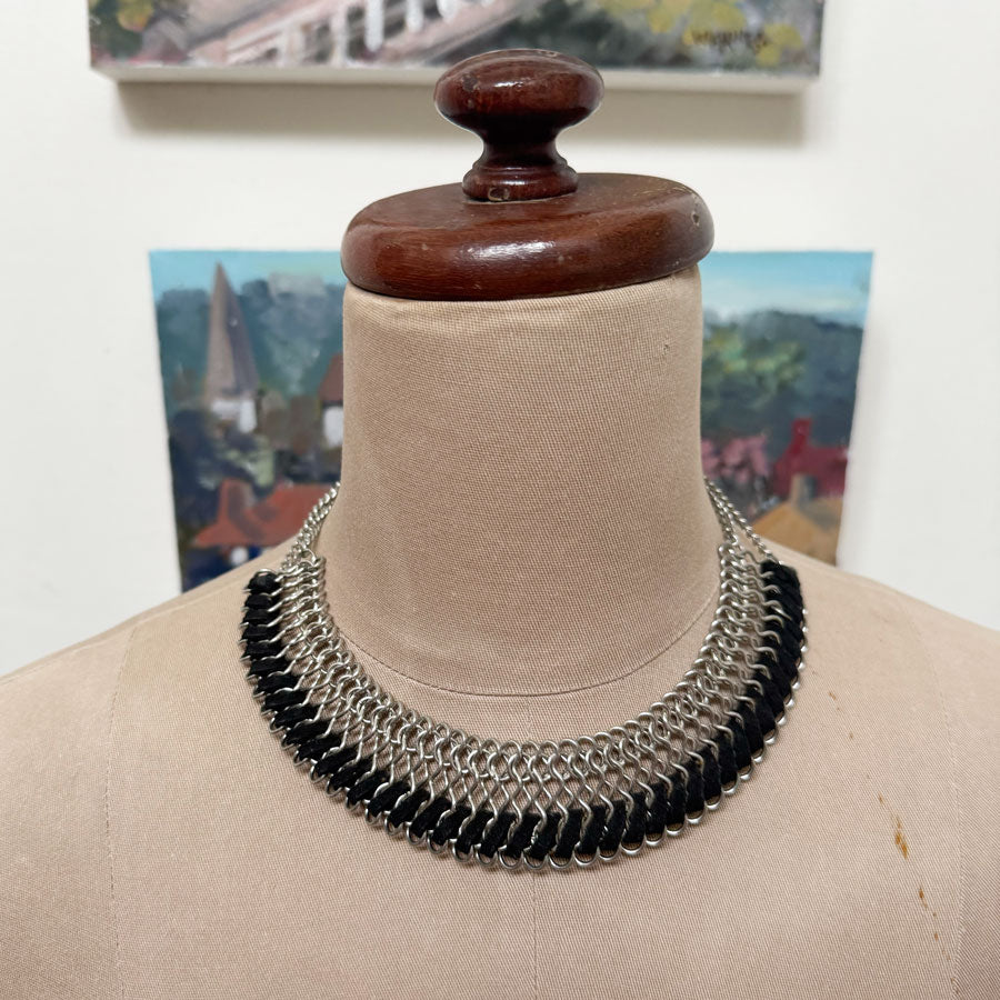 Chunky black silver costume necklace