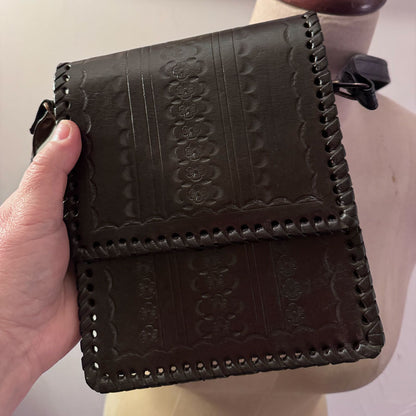 Black leather tooled bag