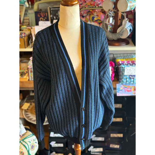 sz M retro black blue mens cardigan