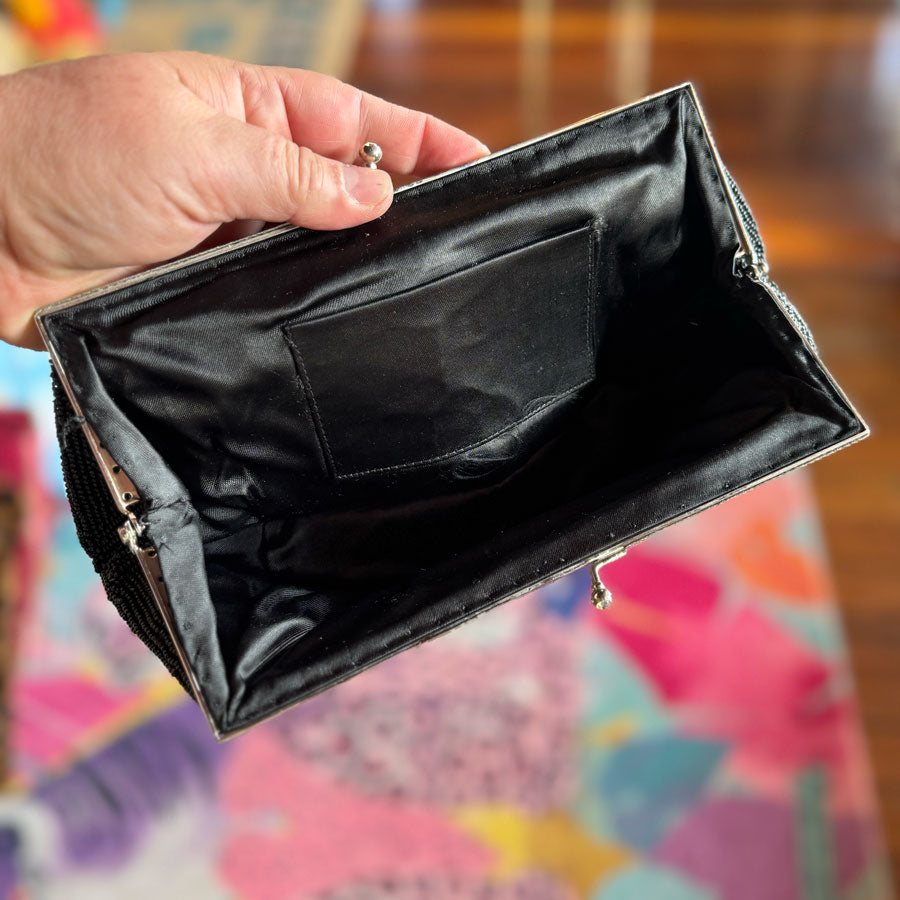 Black beaded clutch purse