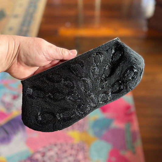 Black beaded clutch purse