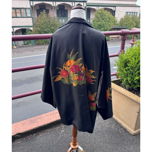 Black with rust flowers kimono jacket