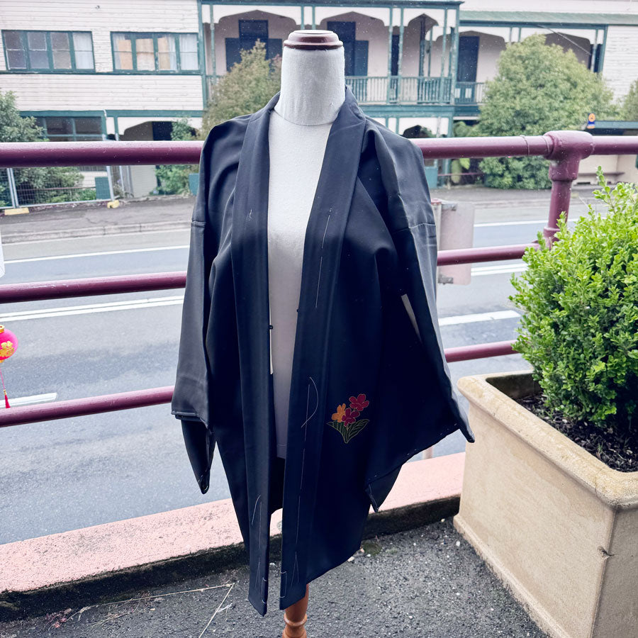 Black with rust flowers kimono jacket