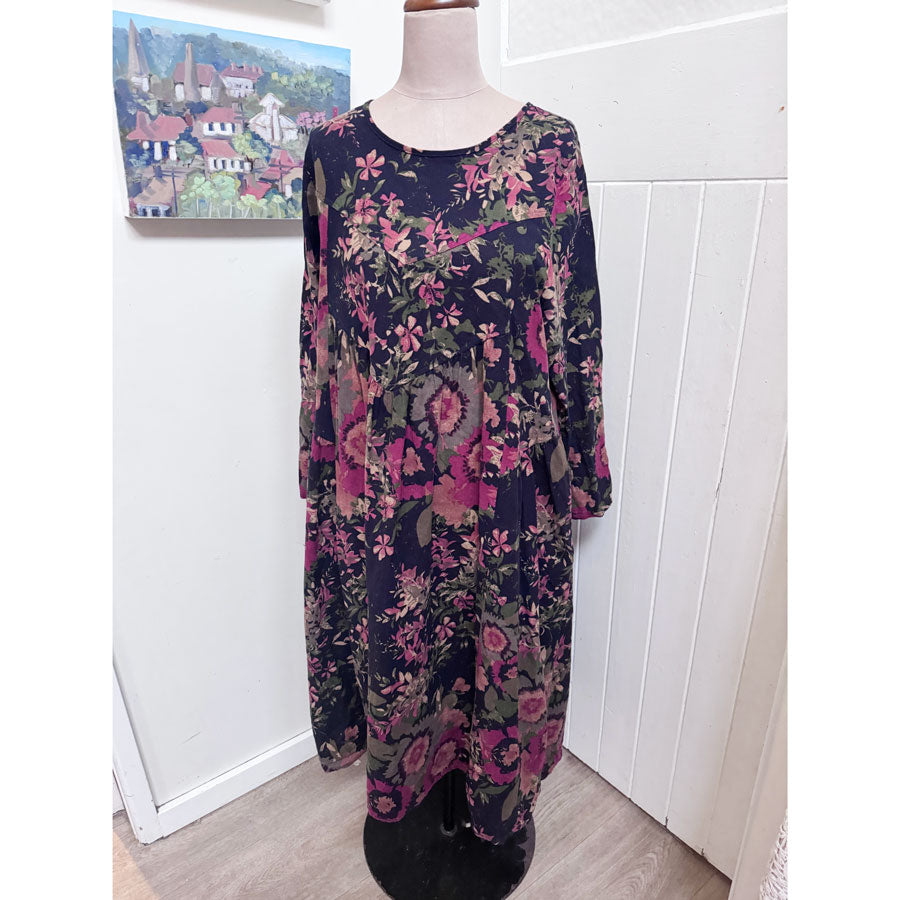sz 3xl black linen floral dress