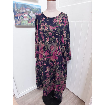 sz 3xl black linen floral dress