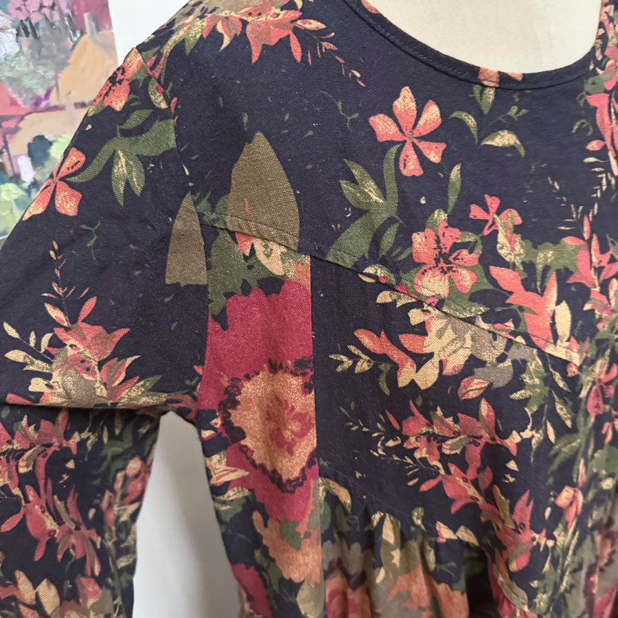 sz 3xl black linen floral dress
