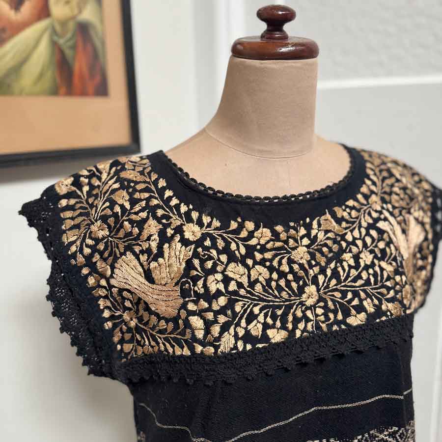 Black Mexican peasant style blouse