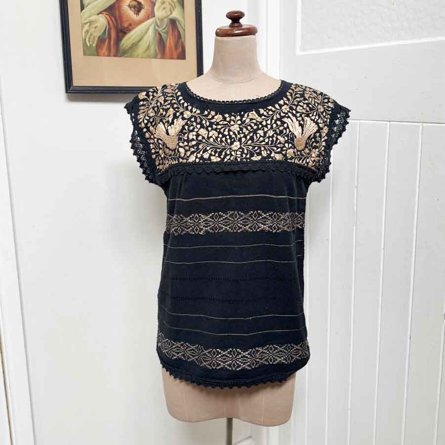 Black Mexican peasant style blouse