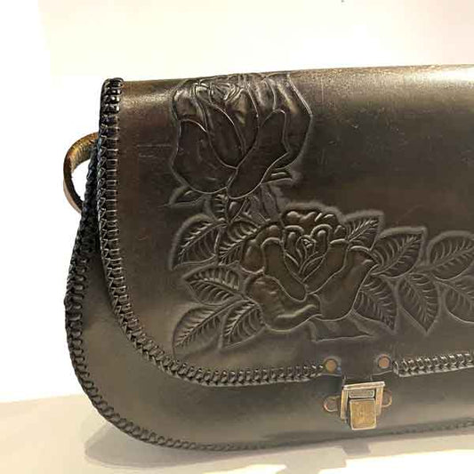 Roses black vintage tooled handbag 5998