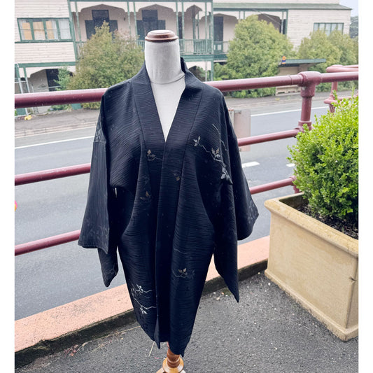 Black sparkly leaves kimono jacket