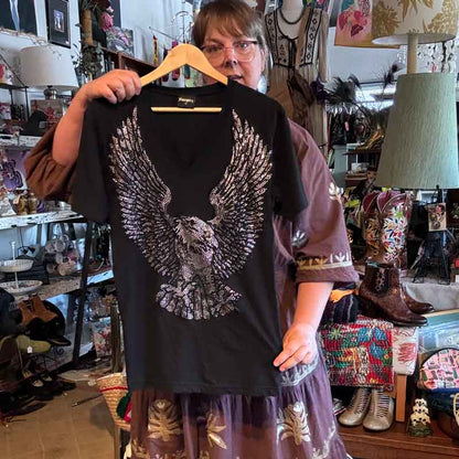 sz L Sparkly Eagle black t shirt