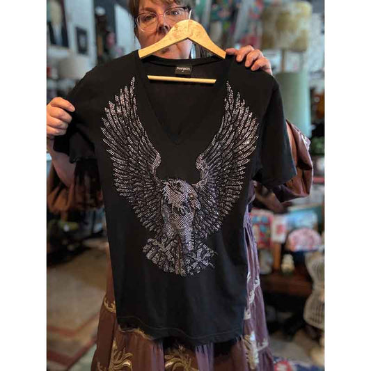 sz L Sparkly Eagle black t shirt