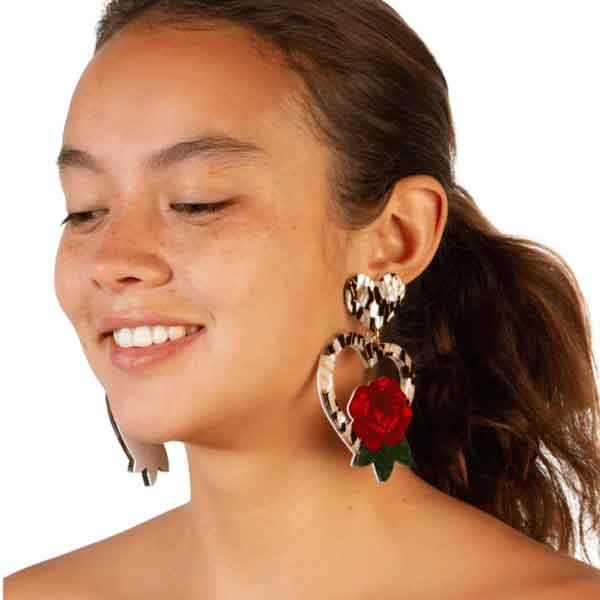 Tiger Gold Red Rose earrings
