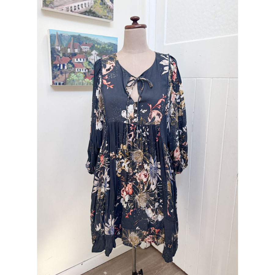 sz L black smock boho top