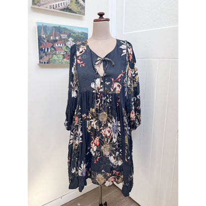 sz L black smock boho top