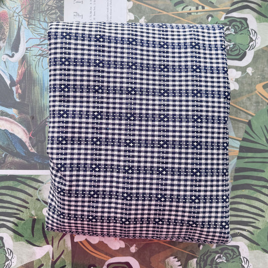 Blue check woven textured fabric