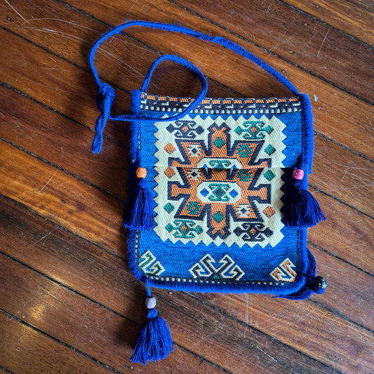 Blue beaded ethnic bag