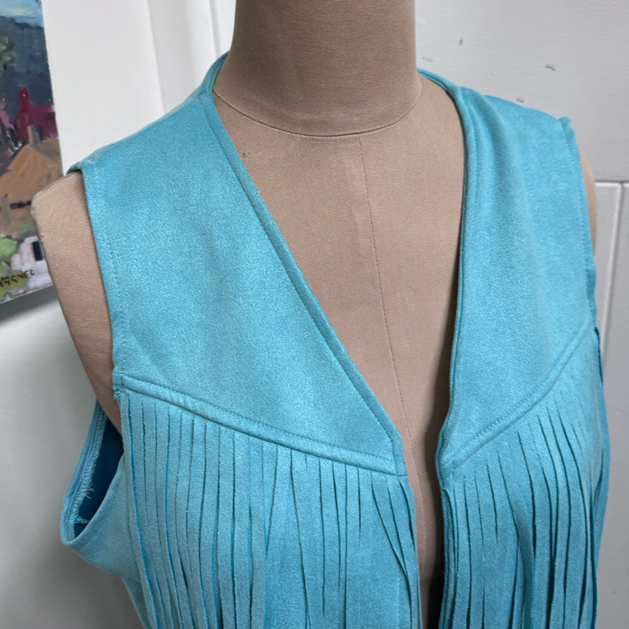 sz XL blue fringed vest