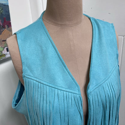 sz XL blue fringed vest