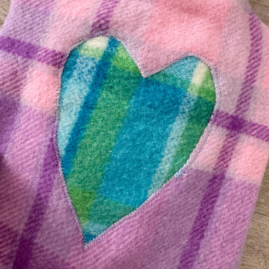 Blue heart on purple hot water bottle cover