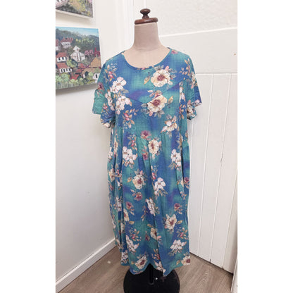 sz 3xl blue floral linen dress