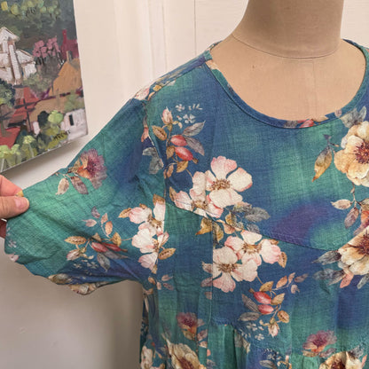 sz 3xl blue floral linen dress