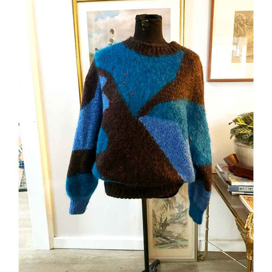 1980s retro multi colour mohair jumper