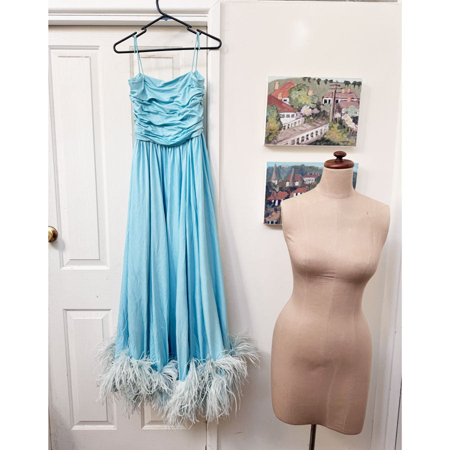sz S blue ostrich dress