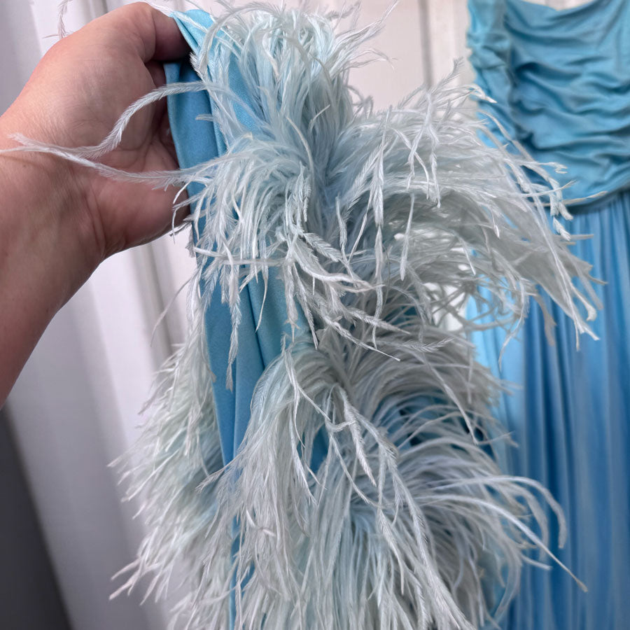sz S blue ostrich dress