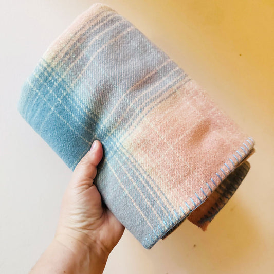 Blanket : blue pink check wool remnant