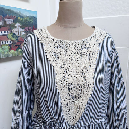 Blue striped dress with embroidery