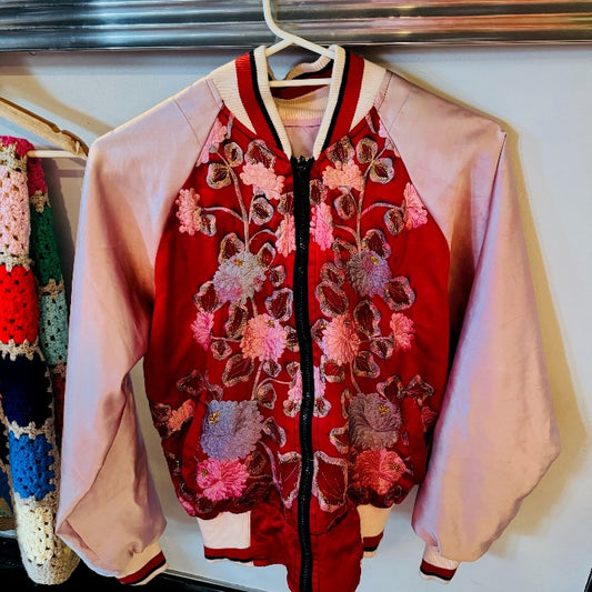 red satin bomber jacket