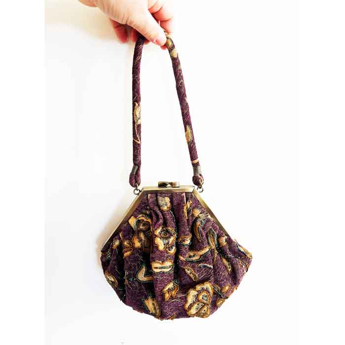 Vintage purple brown beaded handbag