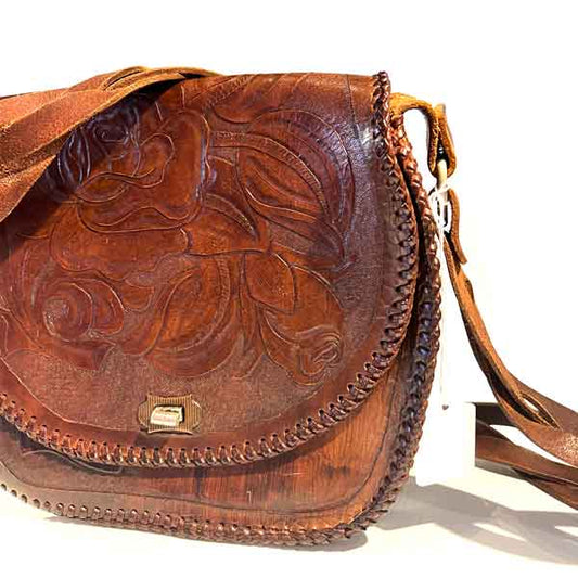 Roses brown vintage tooled bag 5996