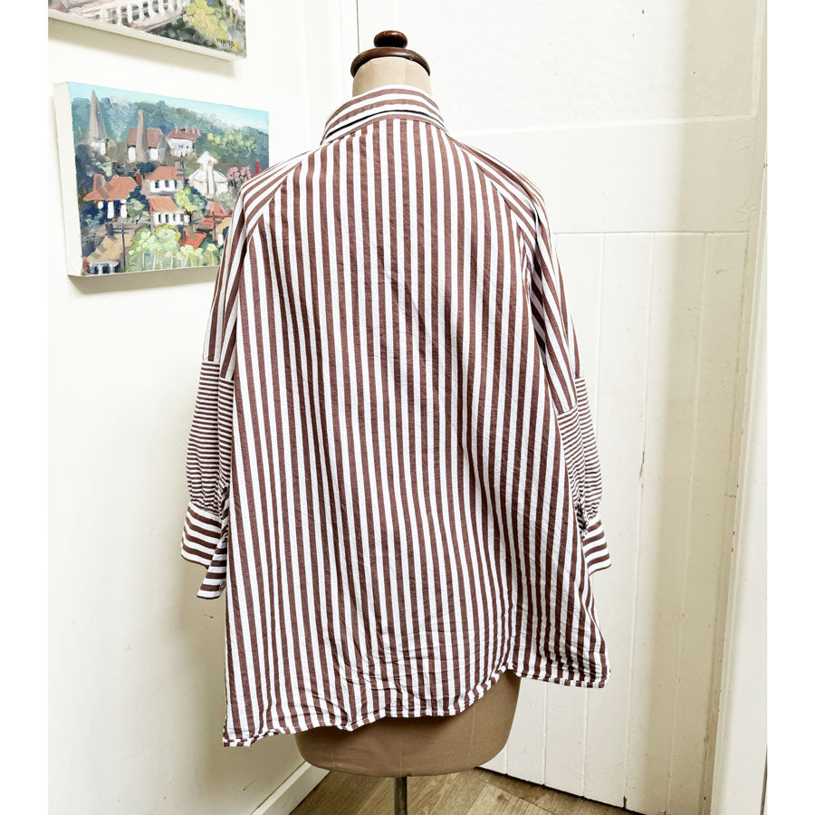 Brown white striped smock shirt