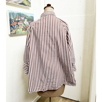 Brown white striped smock shirt