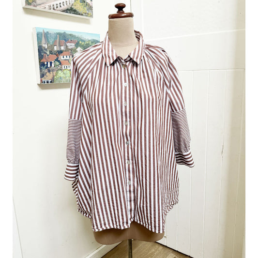 Brown white striped smock shirt