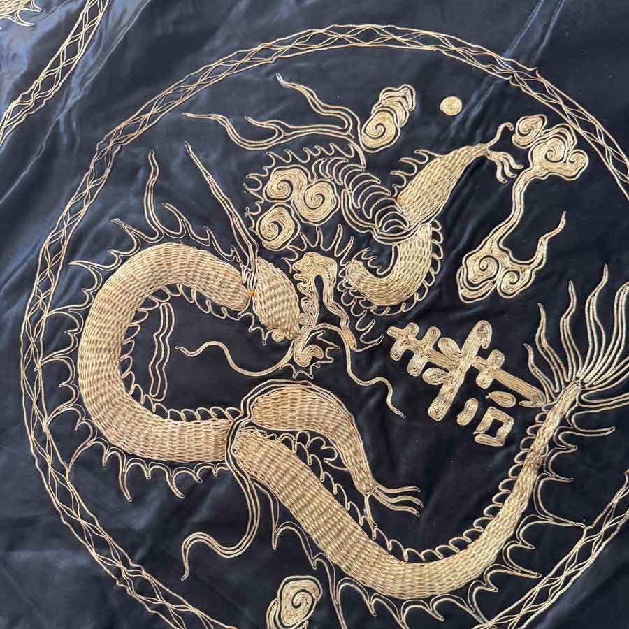 Chinese dragon gold thread silk panel