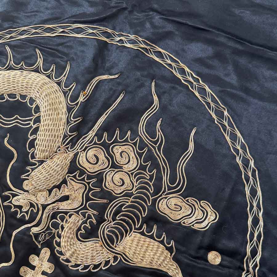 Chinese dragon gold thread silk panel