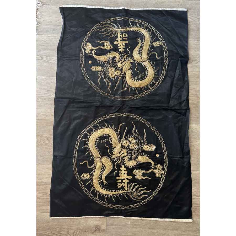 Chinese dragon gold thread silk panel