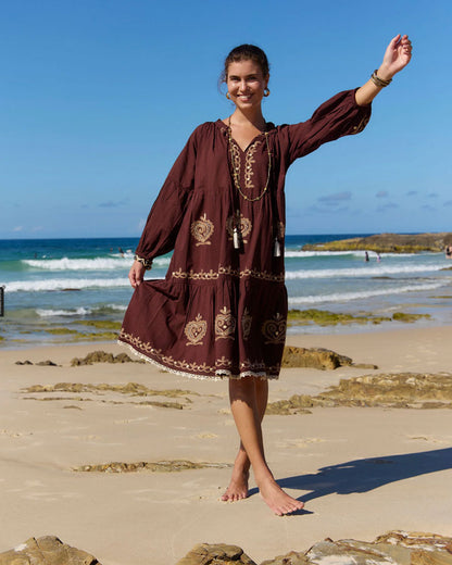 Chocolate embroidered dress 1XL-4XL